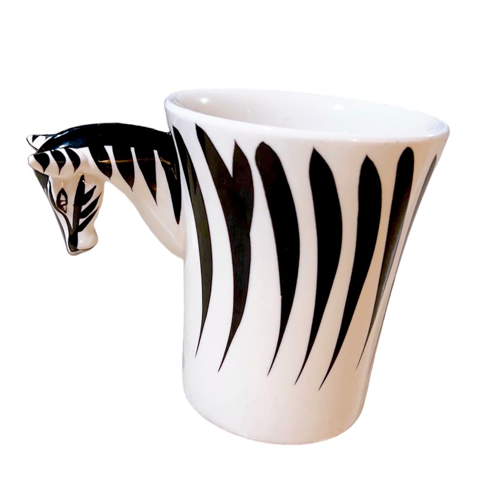 Pier 1 Imports Zebra Mug 3D Animal Shaped Handle Handpainted Stoneware Safari
